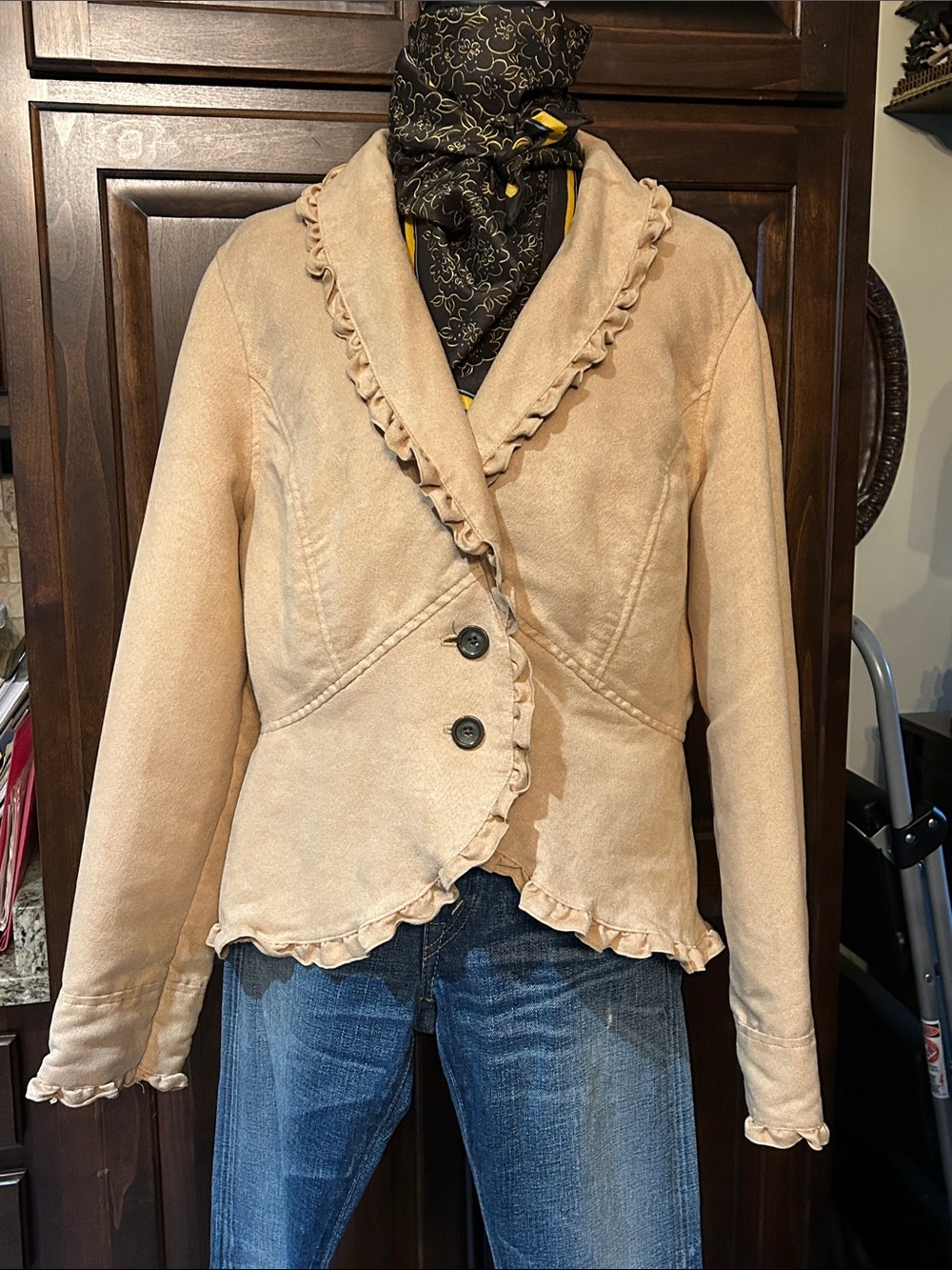 Y2K Ultra-Suede Sz L Blonde Western Ruffled Button Front Jacket NFR